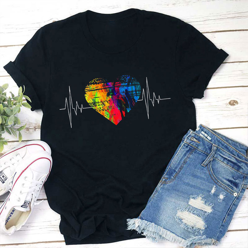 Heartbeat Art Rainbow Teacher T-Shirt