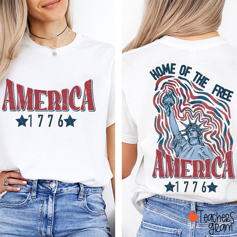 Home Of The Free America Teacher Two Sided T-Shirt