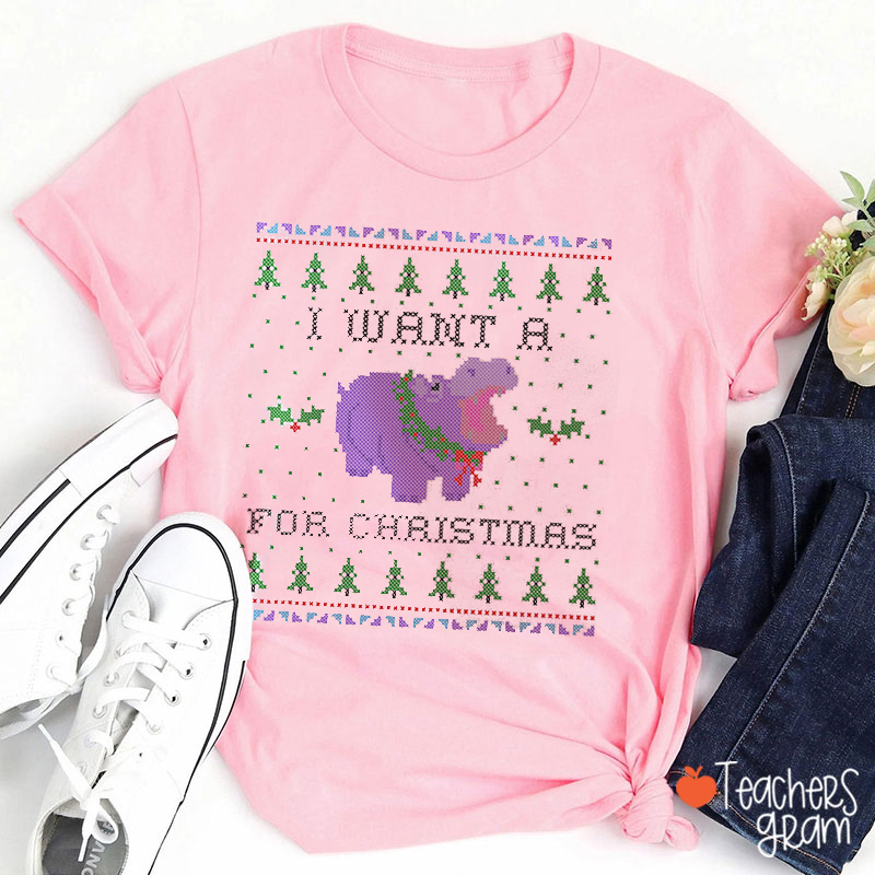 I Want A Hippopotamus For Christmas Teacher T-Shirt
