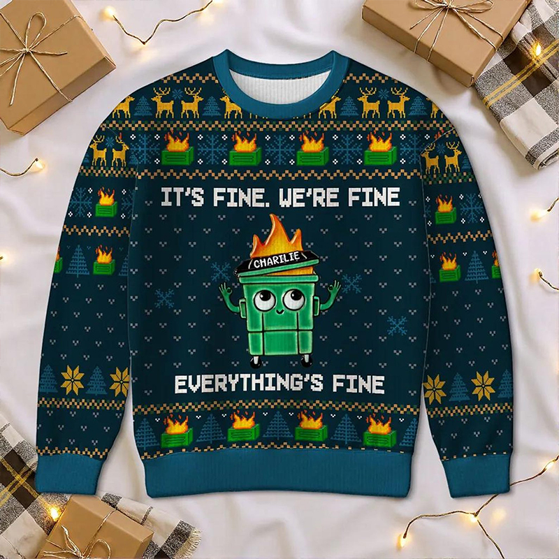 It's Fine We're Fine Everything's Fine Teacher Ugly Fluffy Christmas Sweater