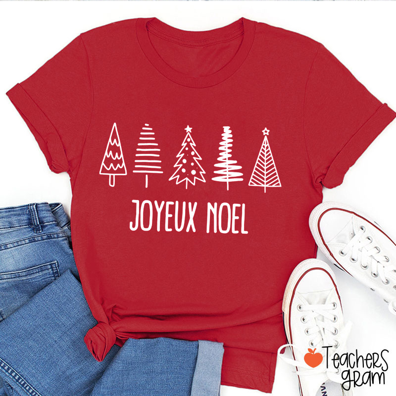 Joyeux Noel Simple Lines Christmas Tree French Teacher T-Shirt