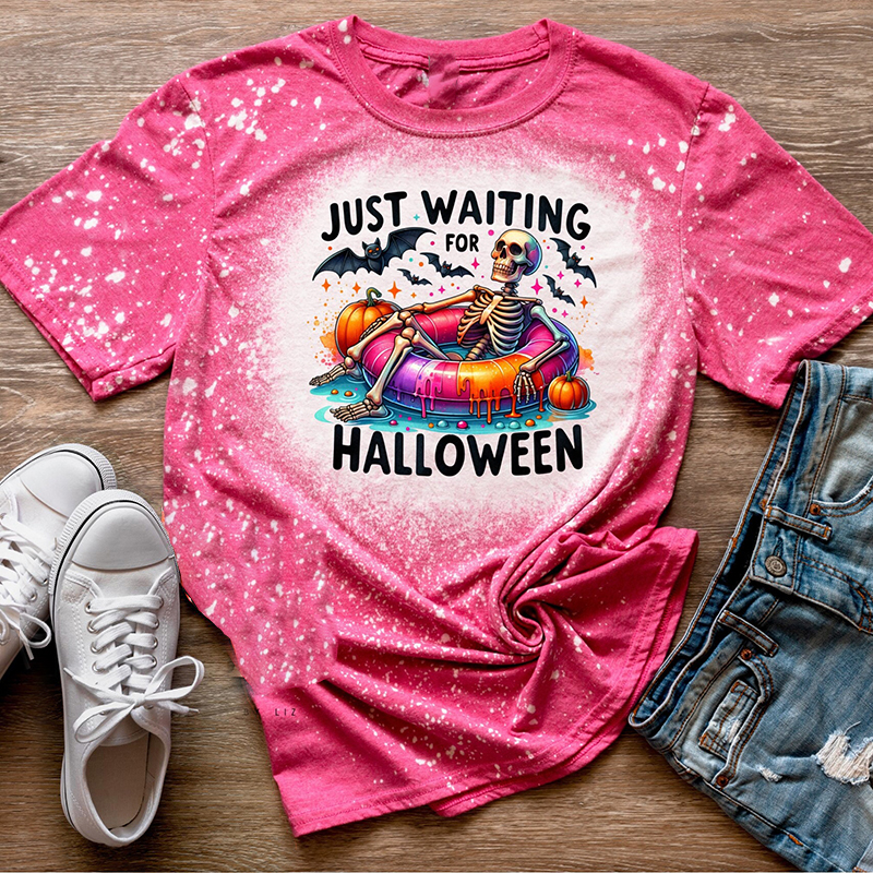 Just Waiting For Halloween Teacher Printed T-Shirt