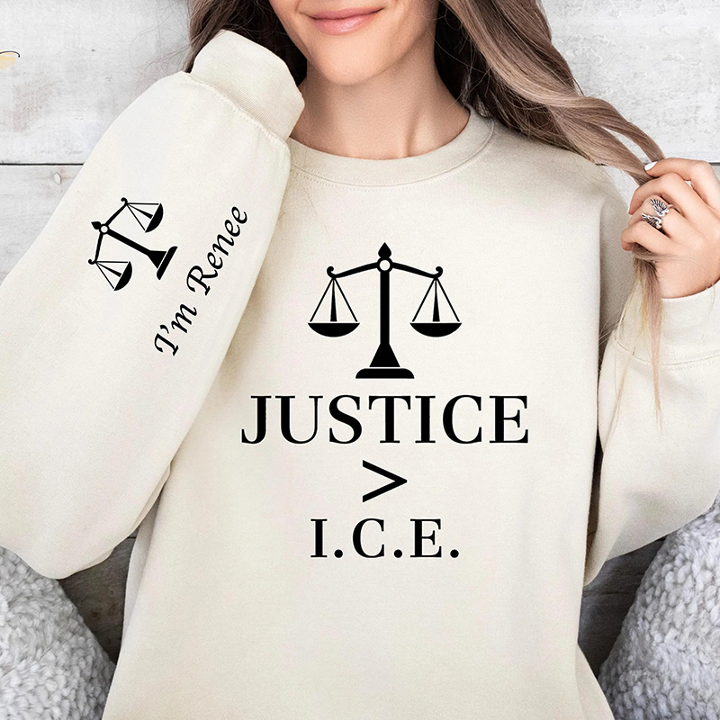 Justice Greater Than ICE Teacher Sleeve Print Sweatshirt