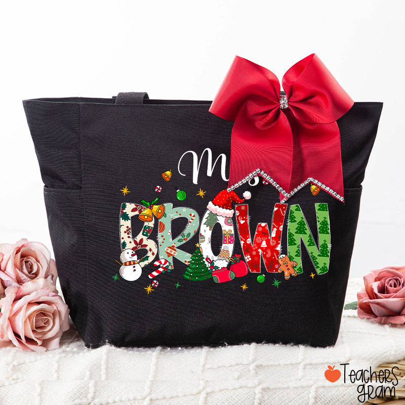 Personalized Name Christmas Atmosphere Teacher Large Tote Bag (free for the bowknot)