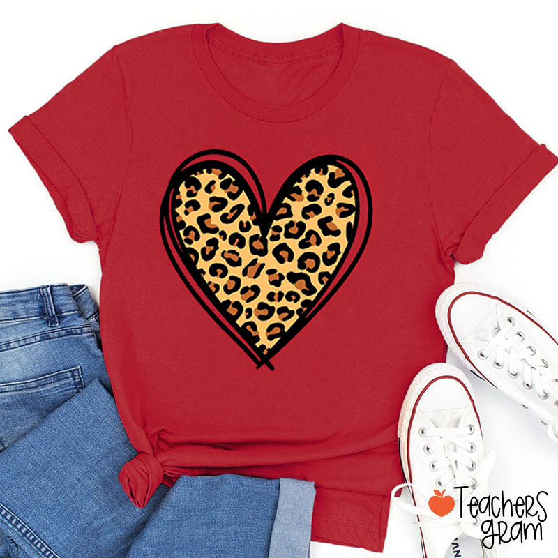 Leopard Heart Teacher T-Shirt