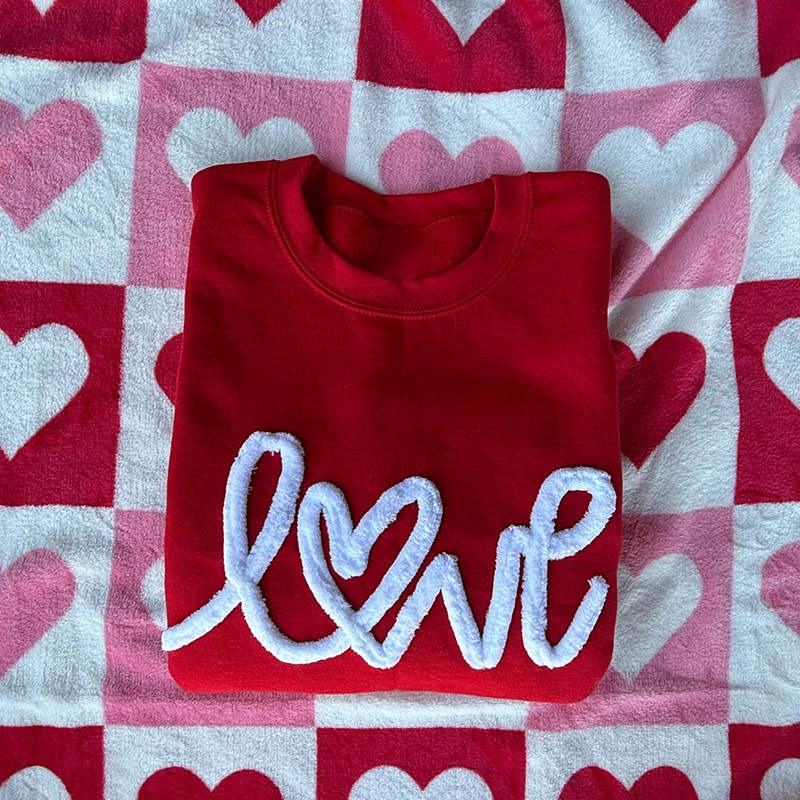 Love Chenille Yarn Valentine’s Day Teacher Sweatshirt