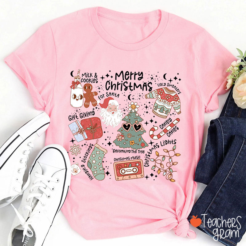 Merry Chrismtas Cute Christmas Icons Teacher T-Shirt