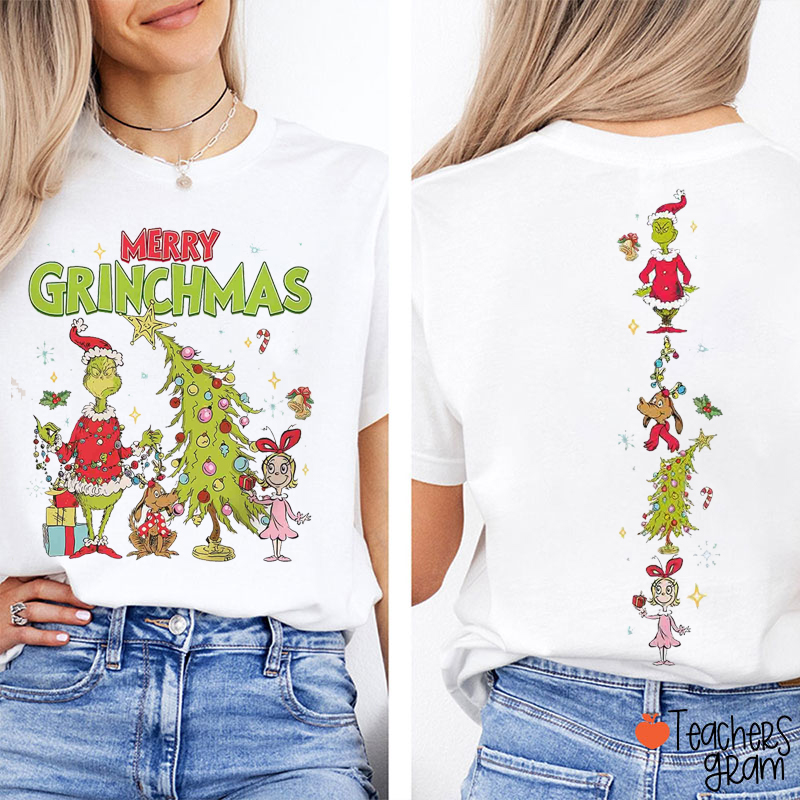 Merry Christmas Mean Guy Teacher Two Sided T-Shirt