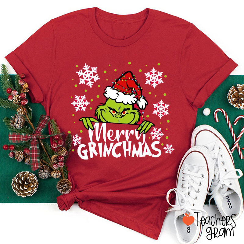 Merry Christmas Snowflake Green Guy Teacher T-Shirt