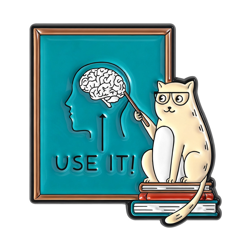 Funny Brain Cat Teacher Pin