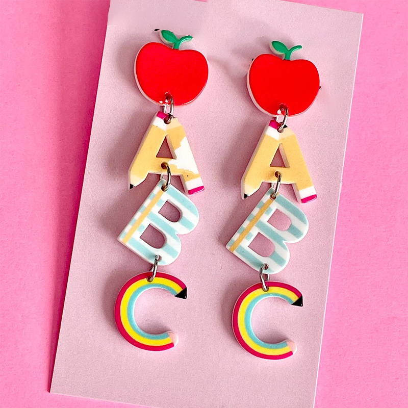 Pencil ABC Letter Teacher Acrylic Earrings