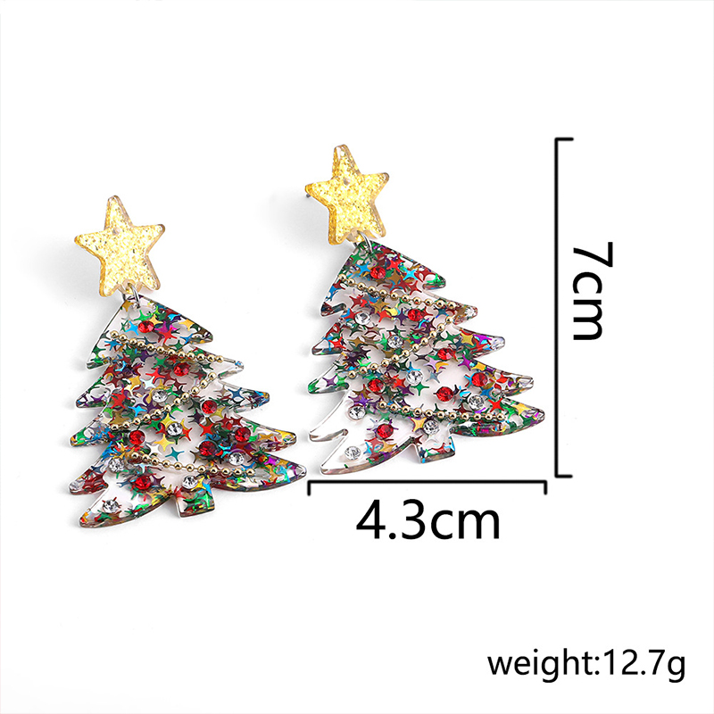 Colorful Sequin Christmas Tree Teacher Acrylic Earrings