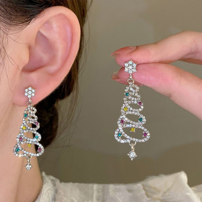 Diamond Tassel Christmas Tree Teacher Metal Earrings
