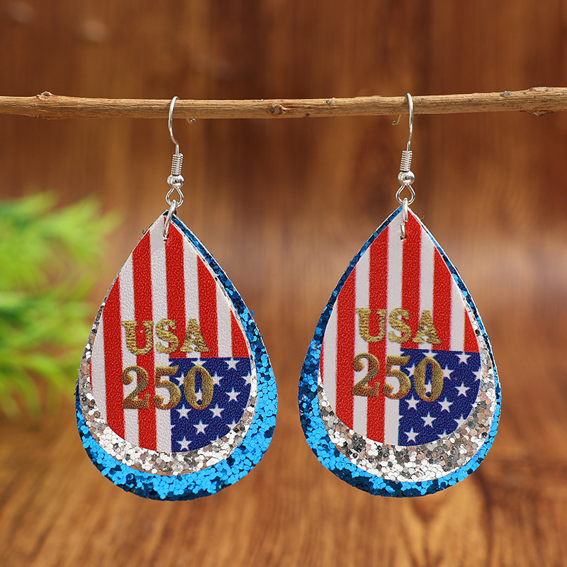 American Flag Red And Blue Teacher Leather Earrings