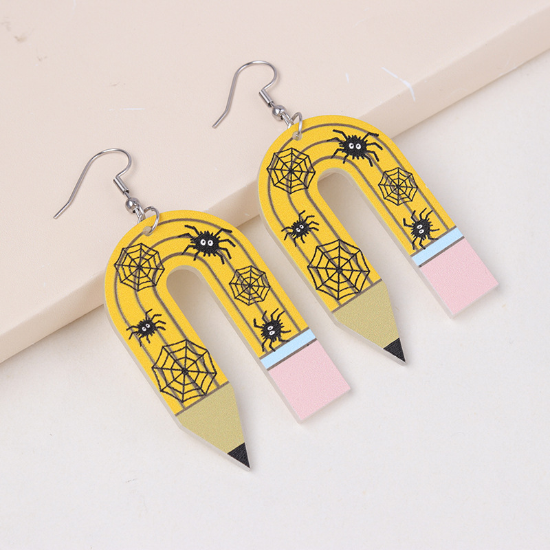 Halloween U-shaped Pencil Teacher Acrylic Earrings