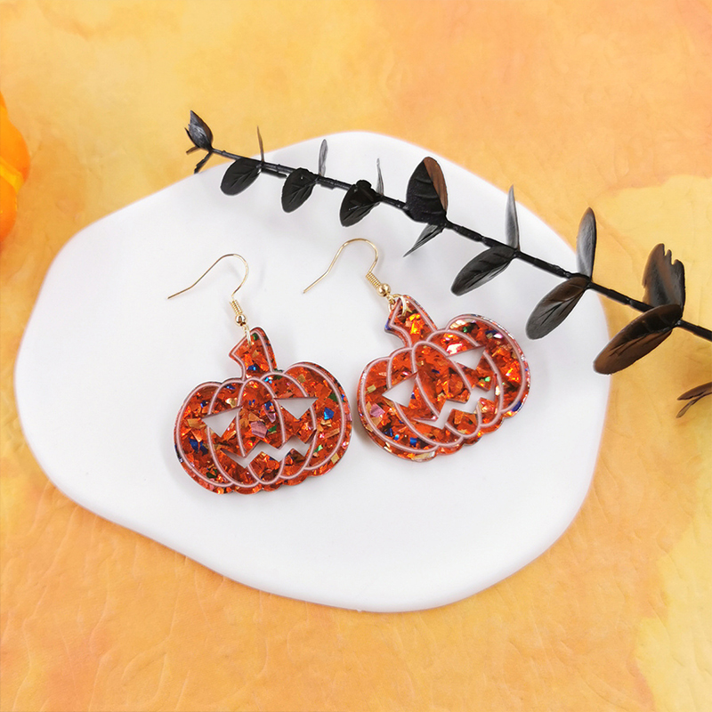 Sequined Ghost Face Pumpkin Teacher Acrylic Earrings