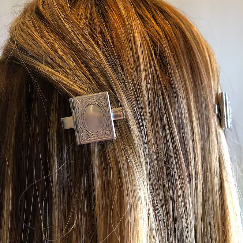 Silver Book Teacher Hair Clips