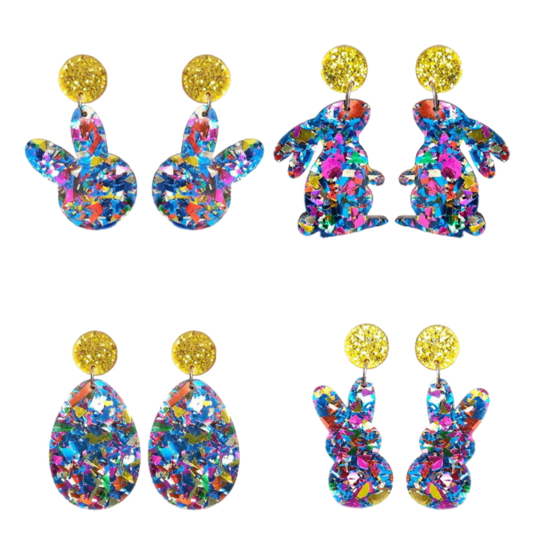 Colorful Glitter Bunny Teacher Acrylic Earrings
