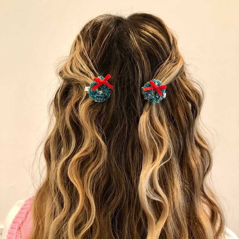 Christmas Tree Wreath Teacher Hair Clips