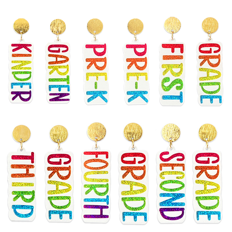 Glitter Grade Teacher Acrylic Earrings