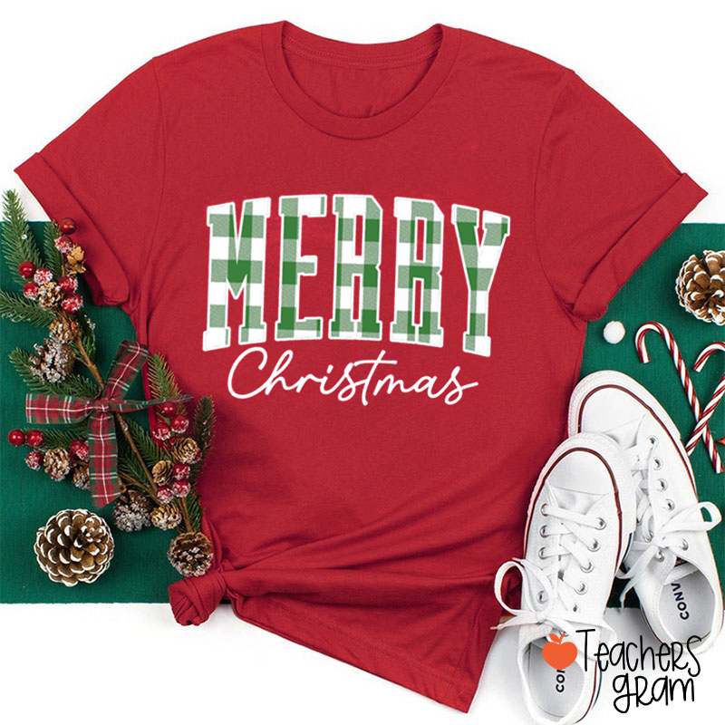 Grid Letters Merry Christmas Teacher T-Shirt