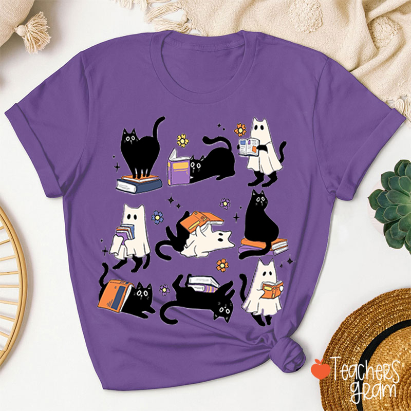 Reading Black Cat Ghost Teacher T-Shirt