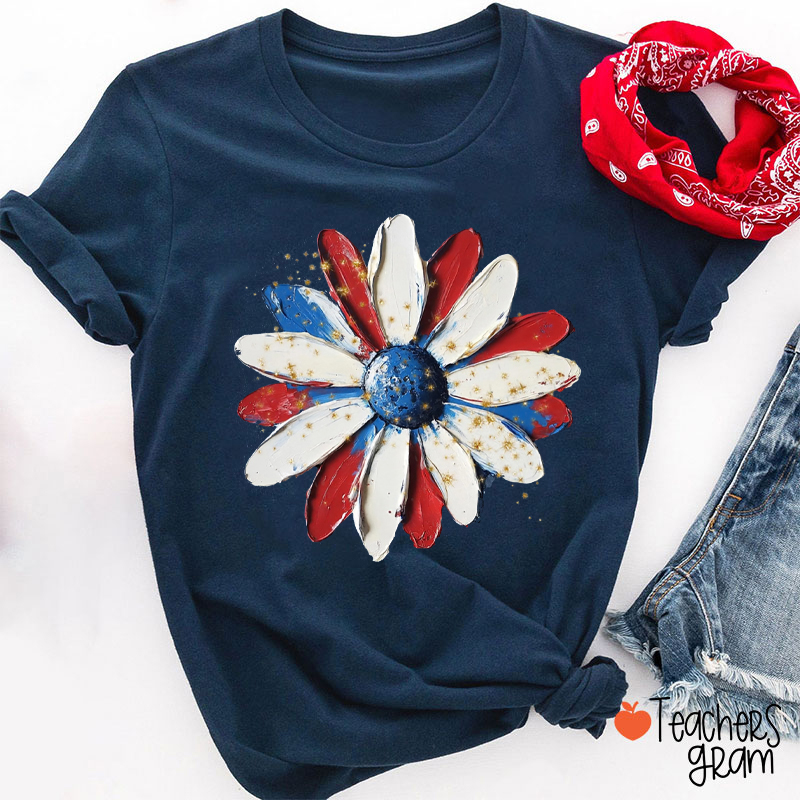 Patriotic Painted Daisy Teacher T-Shirt