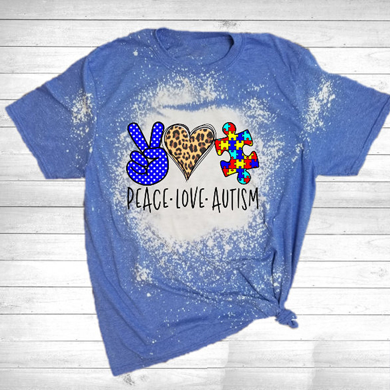 Peace Love Autism Teacher Printed T-Shirt