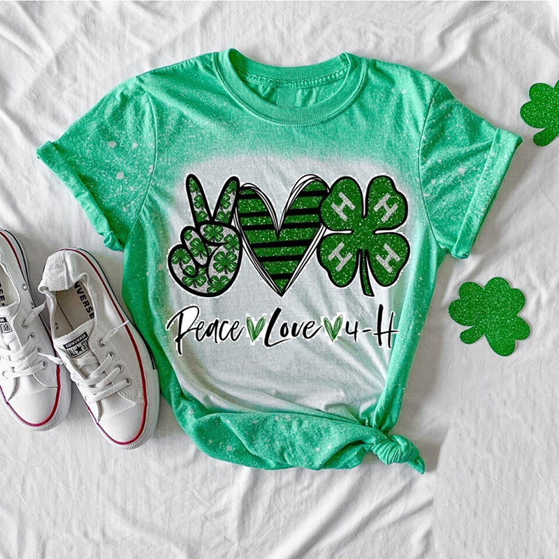 Peace Love Four Leaf Clover Teacher Printed T-Shirt