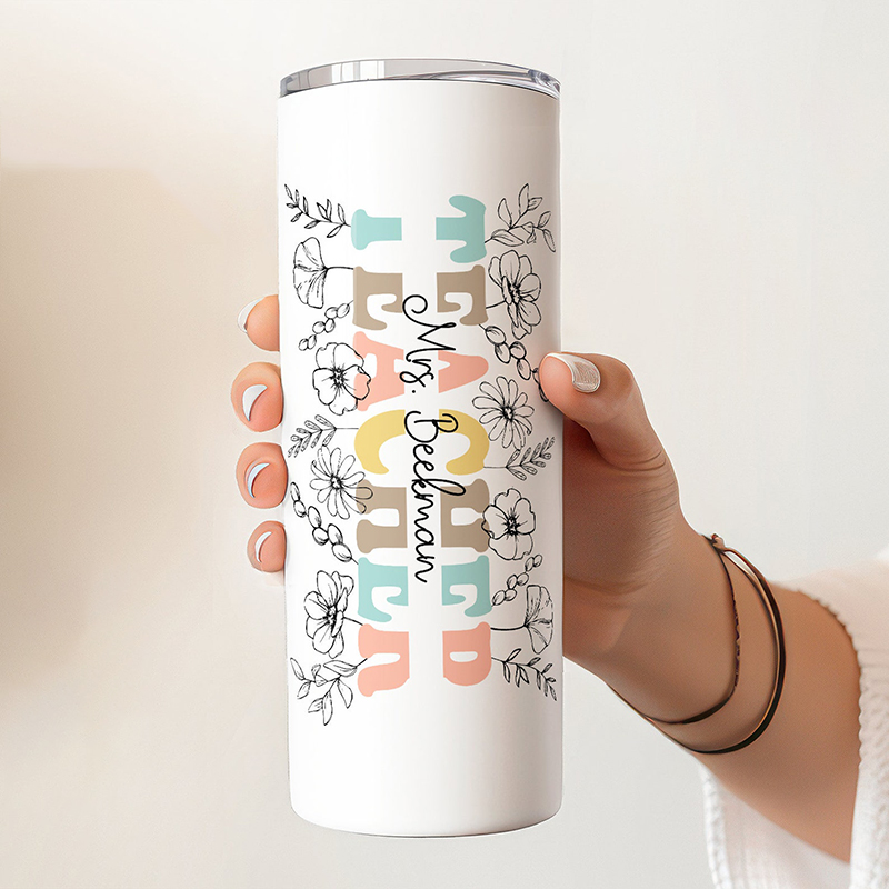 Personalised Name Flowers Teacher Tumbler