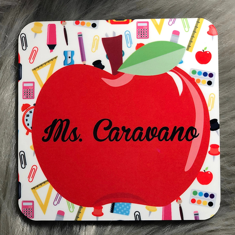 Personalised Name Apple Teacher Coasters