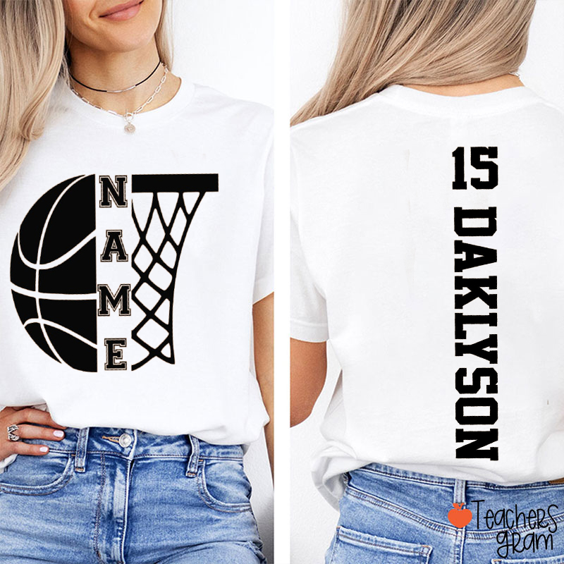 Personalized  Team Name And Number Basketball Teacher Two Sided T-Shirt