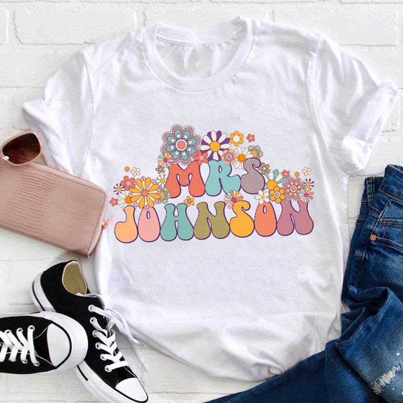Personalized Blooming Flowers Teacher T-Shirt