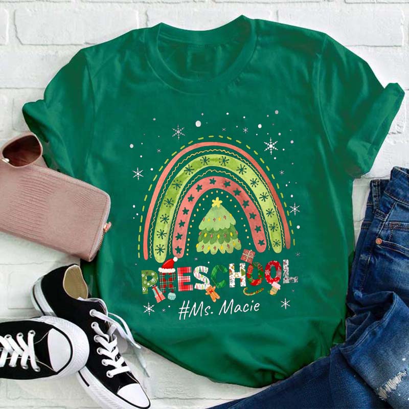 Personalized Christmas Rainbow Teacher T-Shirt