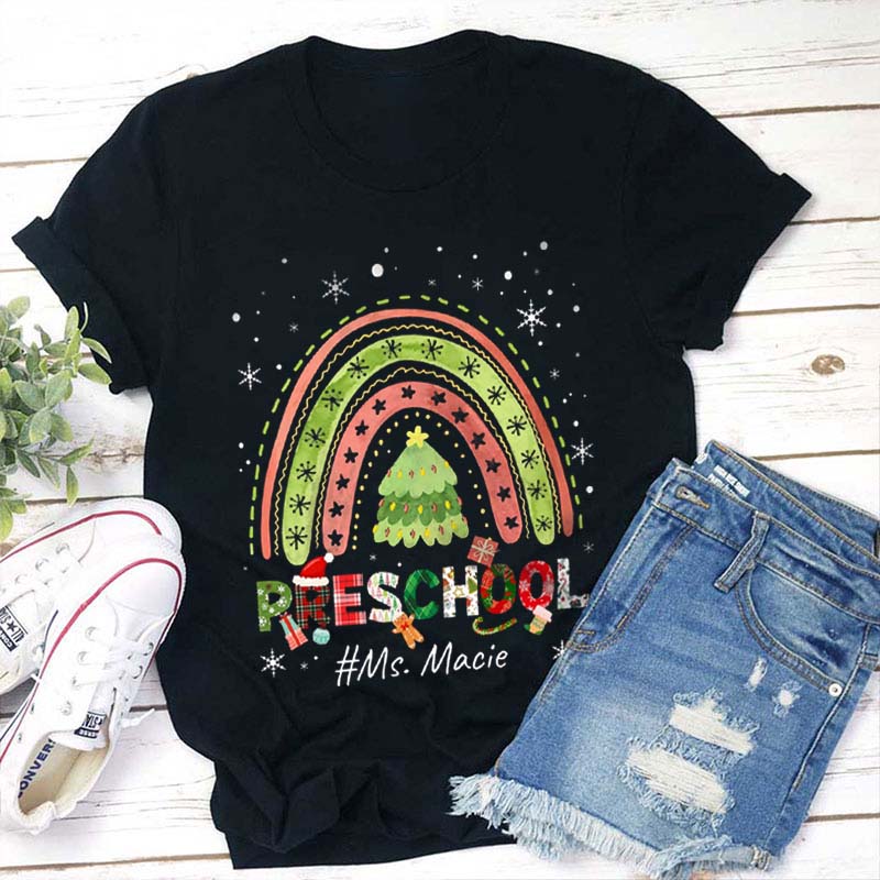 Personalized Christmas Rainbow Teacher T-Shirt