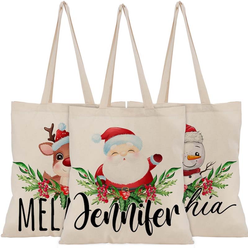 Personalized Christmas Santa Snowman Penguin Reindeer Tree Teacher Tote Bag