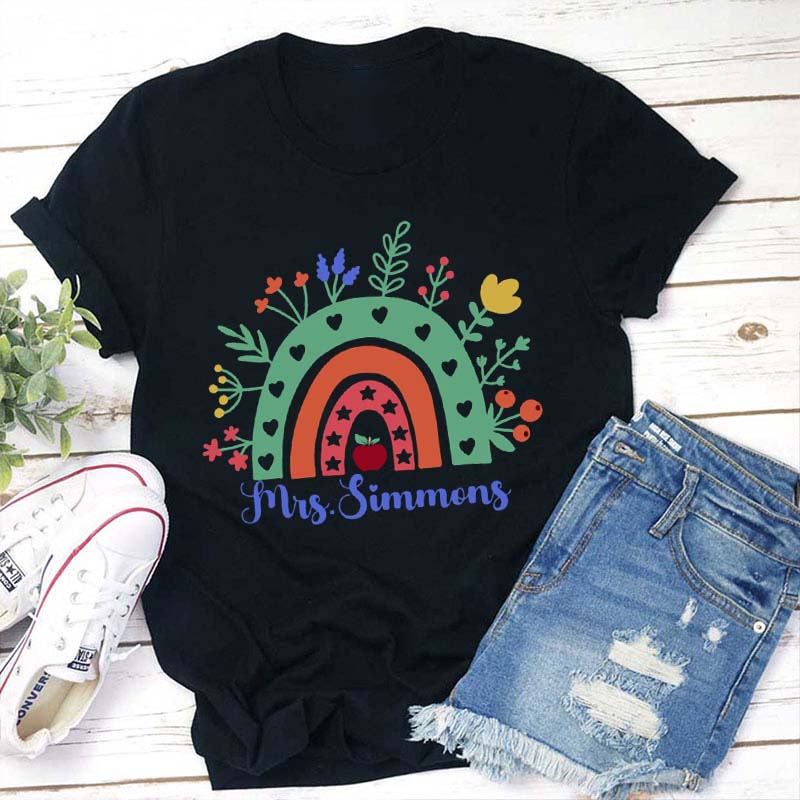 Personalized Floral Rainbow Teacher T-Shirt