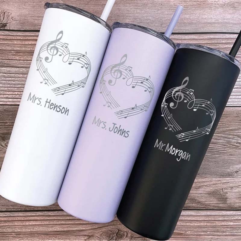 Personalized Music Notes Heart Teacher Tumbler