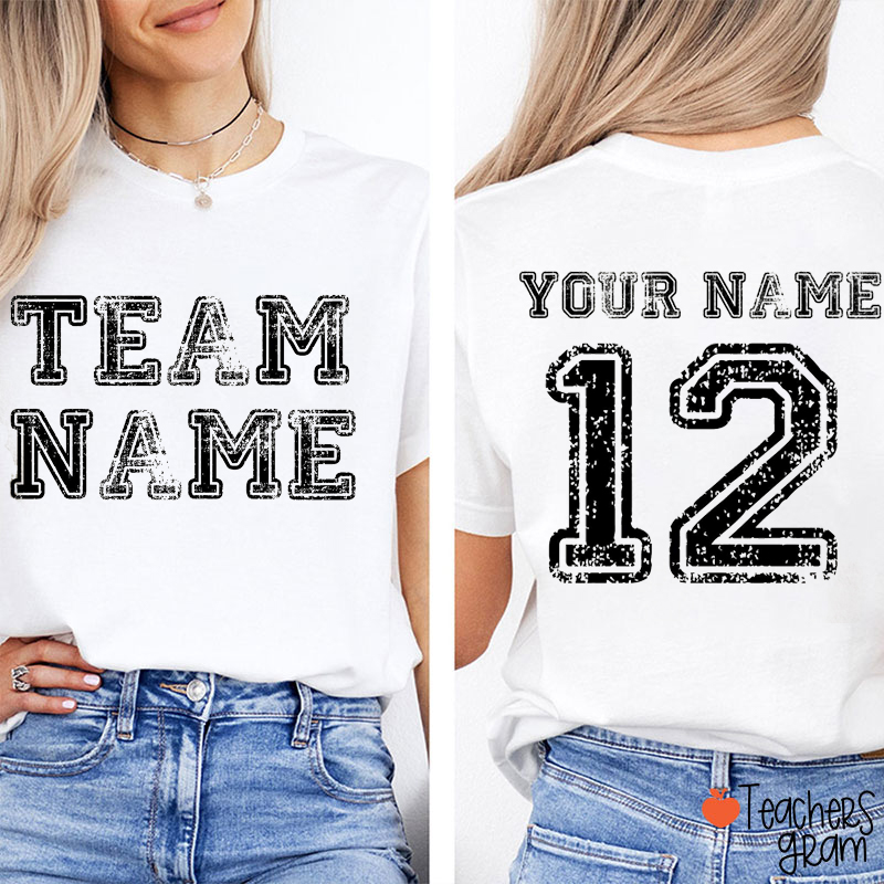 Personalized Name And Number Team Teacher Two Sided T-Shirt