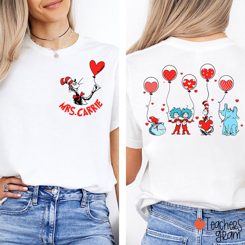 Personalized Name Children's Books Teacher Two Sided T-Shirt