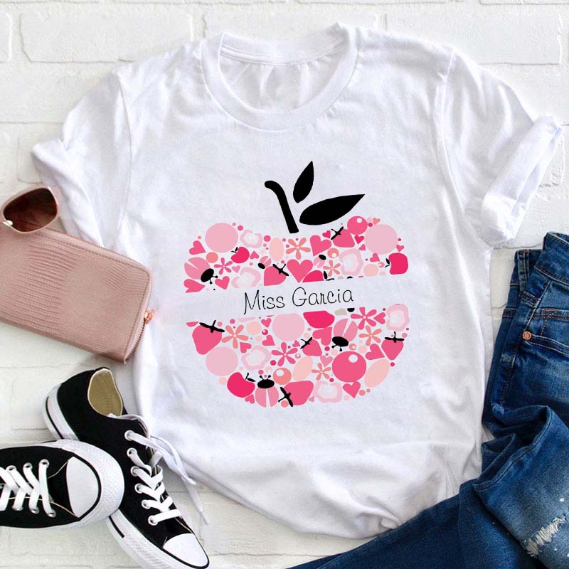 Personalized Name Cute Apple Teacher T-Shirt
