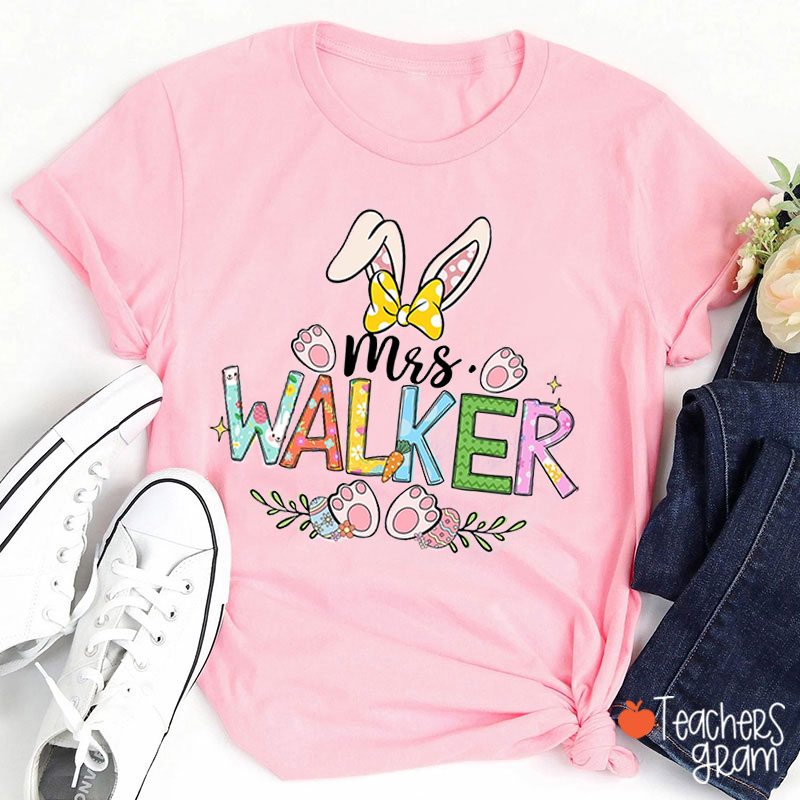 Personalized Name Cute Bunny Happy Easter Teacher T-Shirt