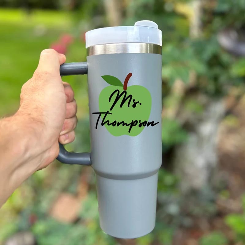 Personalized Name Cute Green Red Apple Teacher 40oz Tumbler