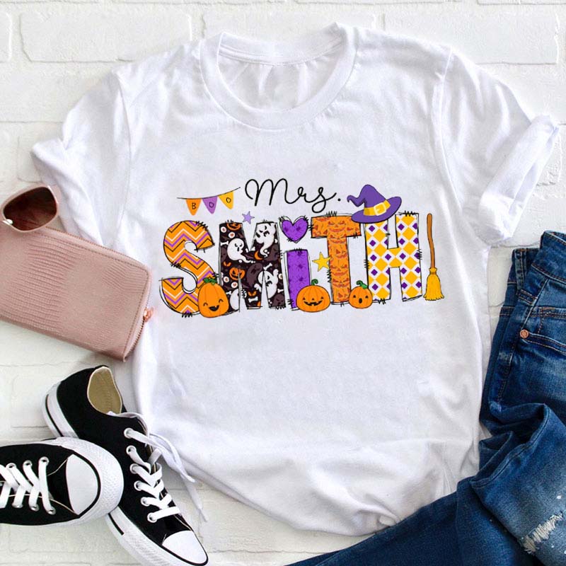 Personalized Name Halloween Style Teacher T-Shirt