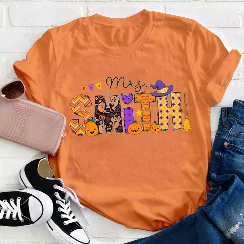 Personalized Name Halloween Style Teacher T-Shirt