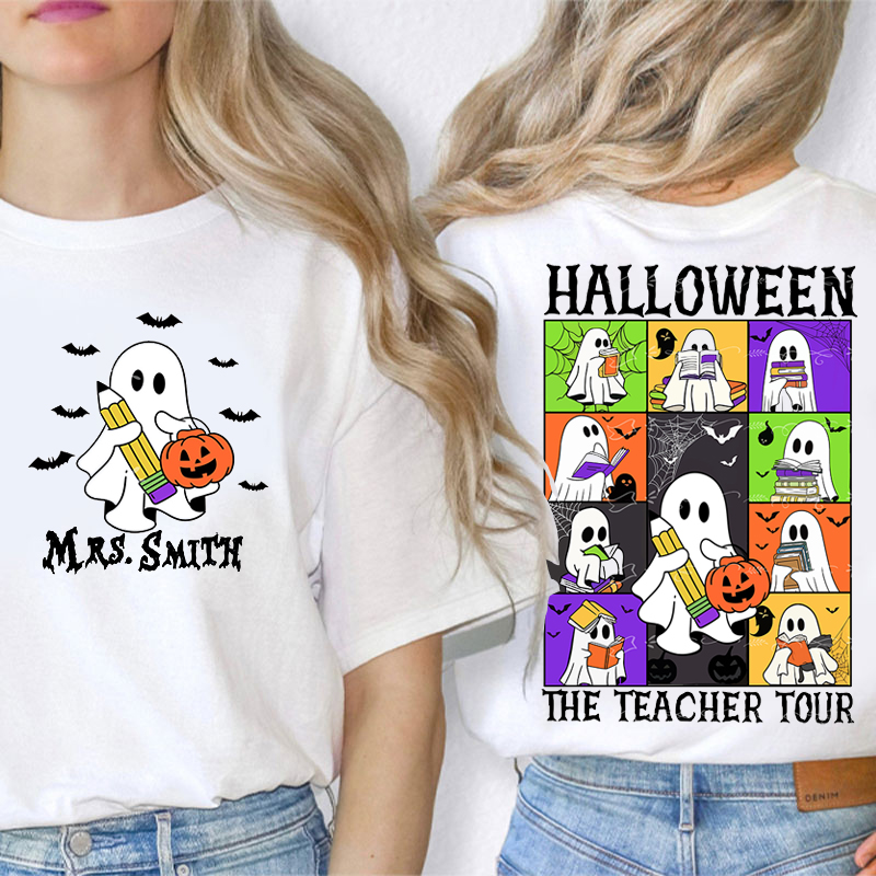 Personalized Name Halloween The Teacher Tour Teacher Two Sided T-Shirt