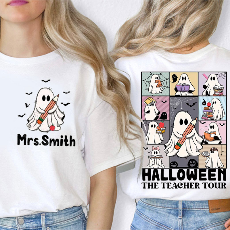 Personalized Name Halloween The Teacher Tour Teacher Two Sided T-Shirt