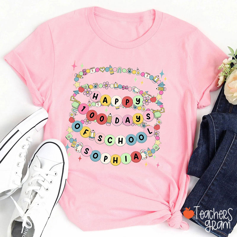 Personalized Name Happy 100 Days Of School Teacher T-Shirt
