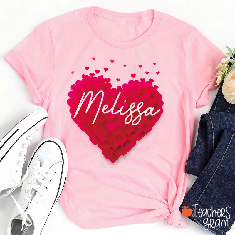 Personalized Name Heart Valentines Day Teacher T-Shirt