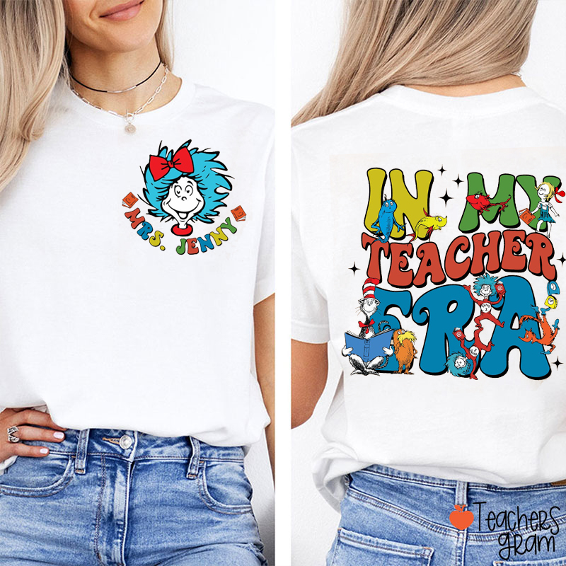 Personalized Name In My Teacher Era Reading Books Teacher Two Sided T-Shirt